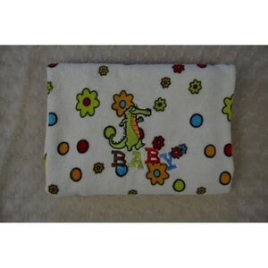 Northpoint Alligator Baby Blanket White Green Orange Flowers Polka Dots Circles